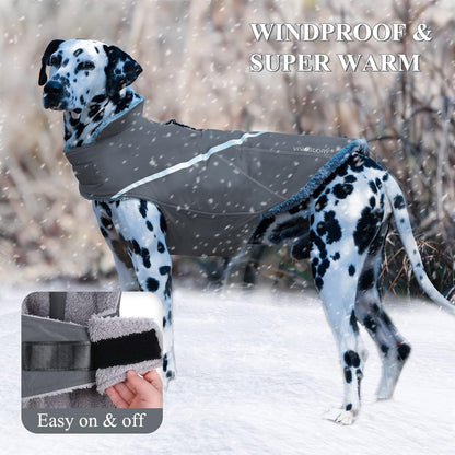VIVAGLORY Hands Free Dog Leash + Dog Coat, Running Waist Leash with Belt for Running Walking, Warm Fleece Lined Reflective