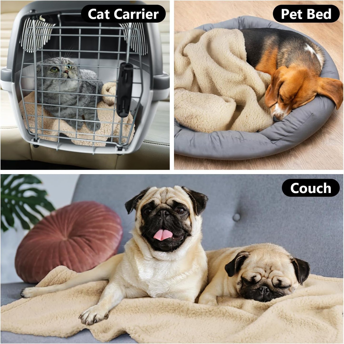 furrybaby 2-in-1 Puppy Blankets for Small Dogs - Premium Super Soft Sherpa & Fleece Dog & Cat Bed Blankets - Washable & Portable - Beige (24"x32")