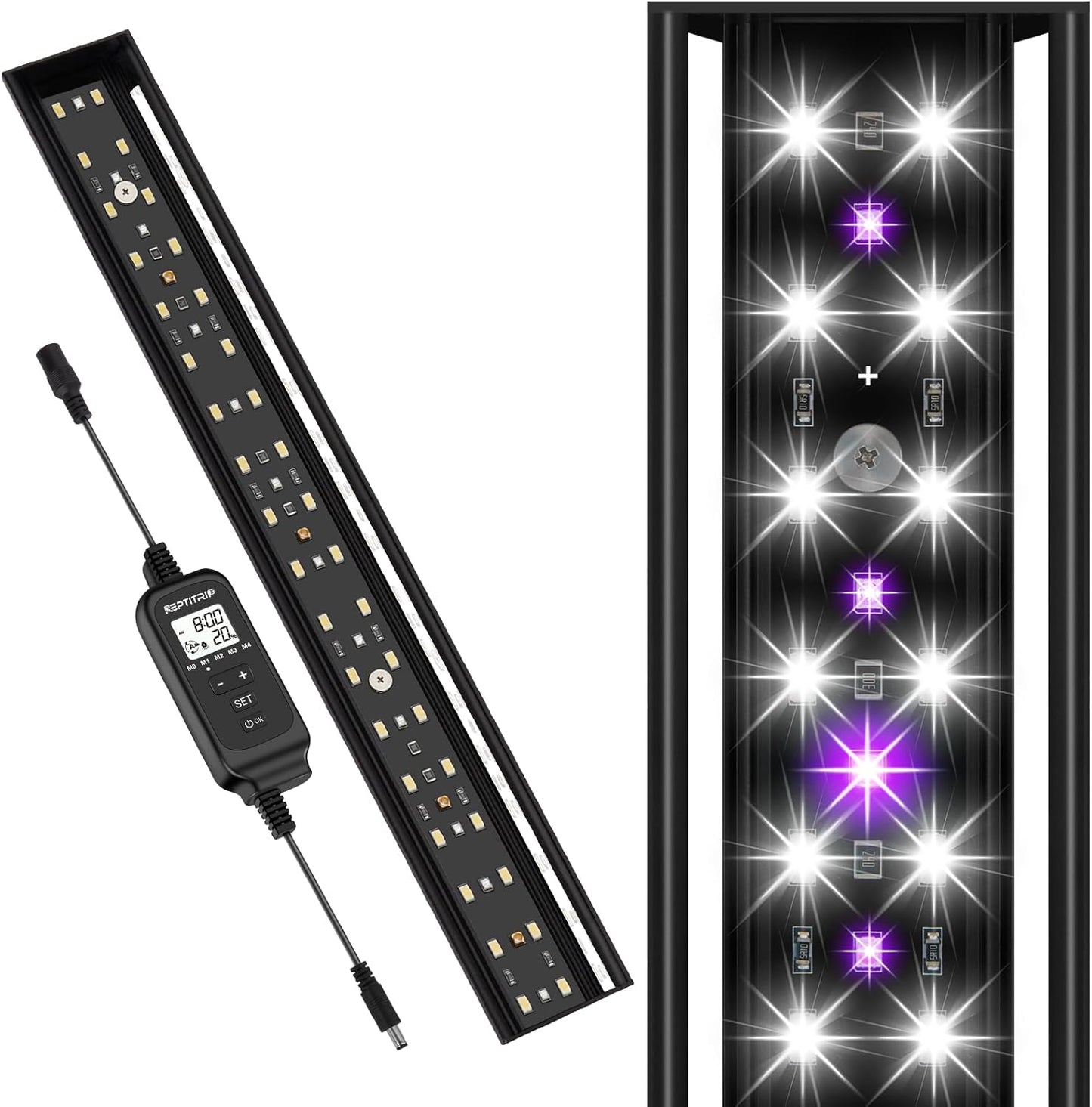16-INCH LED UVB Light for Reptiles, LED Reptile Light Fixture Controller with Dimming and 4 UVI Modes, 14W Aluminum UVA UVB Lamp for Turtles, Snakes, and Bearded Dragons, 6500K