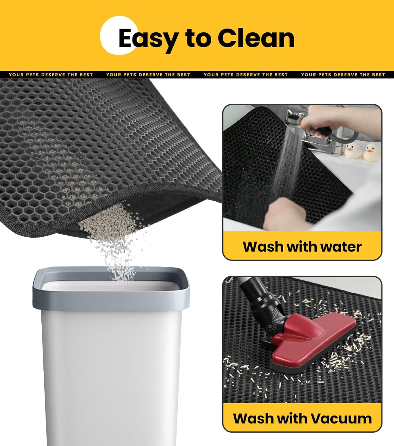 Cat Litter Mat Compact Size 23.6"x14.6" for Small Spaces, Upgrade Waterproof Leakproof Back Layer, Honeycomb Trapping Mat, Washable, Easy to Clean, Scatter Control Kitty Litter Matt, Black