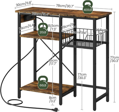 Fish Tank Stand with Power Outlet, Aquarium Stand with Wire Storage Basket, 10-15 Gallon Reptile Tank Stand with Shelves, Aquarium Table, for Home, Office, Rustic Brown and Black TCW78UBF