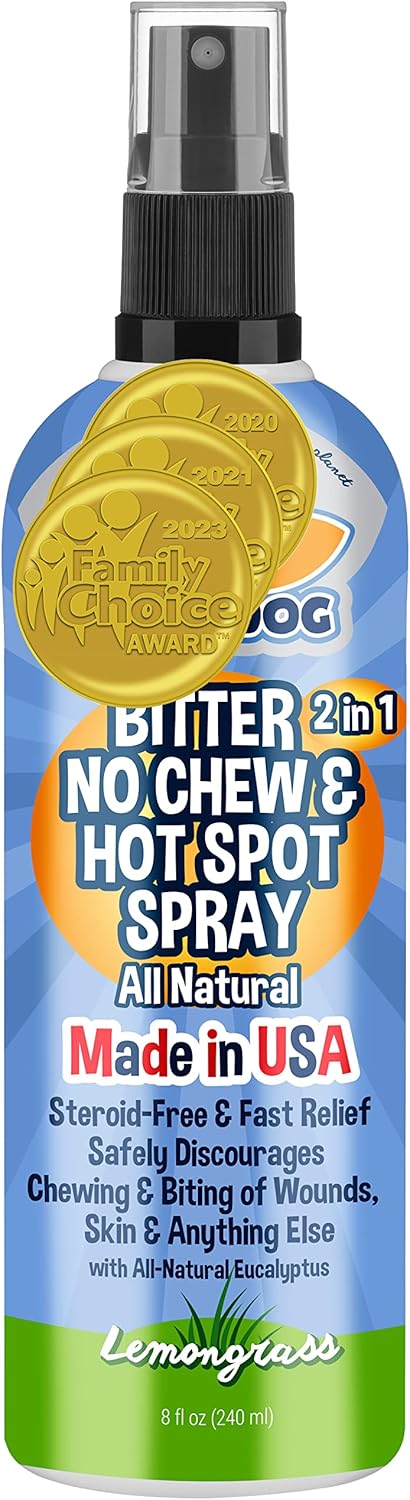 Bodhi Dog Bitter 2-in-1 No Chew & Hot Spot Spray - Natural Anti-Chew Remedy Better Than Bitter Apple - Soothes Hot Spots, Deters Chewing - Safe for Skin, Wounds & Furniture- Made in USA (8 Fl Oz)