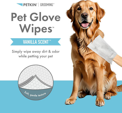 Petkin Pet Glove Wipes for Dogs and Cats, 30 Wipes - Double-Sided Cleaning Wipes - Gently Cleans Ears, Face, Butt, Body and Eye Area - Convenient, Ideal for Home or Travel - Vanilla Scented