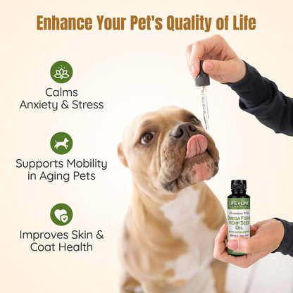 Lifeline Premium Omega 3 Fish & Hemp Oil for Dogs & Cats | Wild Caught | Skin, Coat & Joint Support | Pet Calming Supplement with Astaxanthin | Supports Pain Relief – 8.5 oz