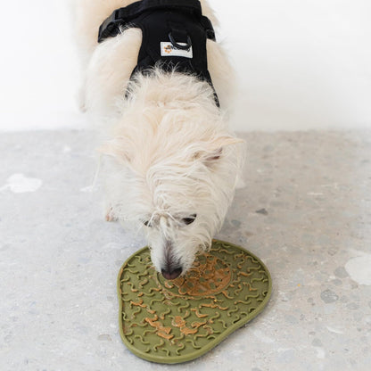 Enrichment Lick Mat: Avocado - Grooved Dog Feeding Pad, Food Grade Silicone, Spread Food Or Treats onto The Mat, Pet Soothing, Suction Back