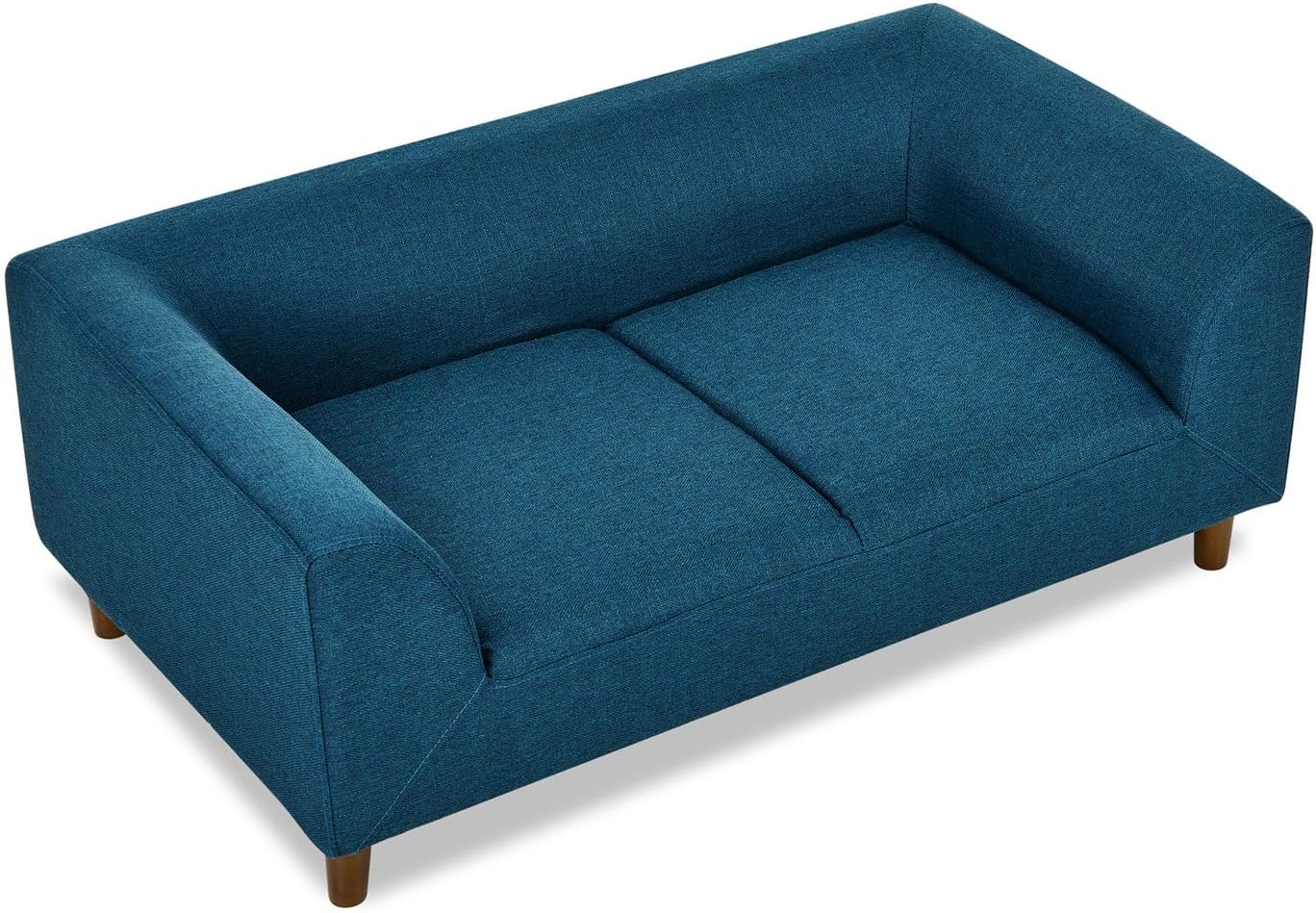 39" Dog Couch Bed, Comy Linen Fabric Pet Sofa with Backrest and Armrests, Elevated Dog Chair with Wooden Legs for Dogs and Cats, Easy to Clean (Blue)