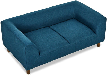 39" Dog Couch Bed, Comy Linen Fabric Pet Sofa with Backrest and Armrests, Elevated Dog Chair with Wooden Legs for Dogs and Cats, Easy to Clean (Blue)