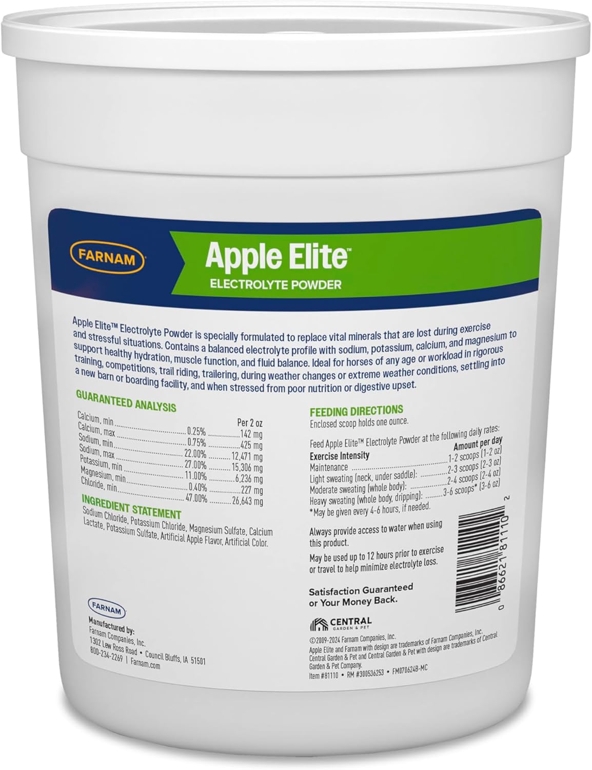 Farnam Apple Elite Electrolyte Powder Supplement for Horses, Replaces Vital Minerals, Encourages Hydration, No Added Sugar, 5 pounds