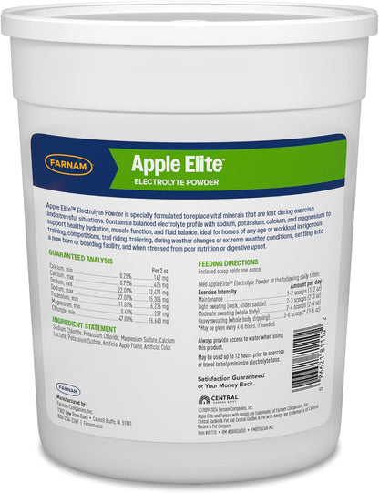 Farnam Apple Elite Electrolyte Powder Supplement for Horses, Replaces Vital Minerals, Encourages Hydration, No Added Sugar, 5 pounds