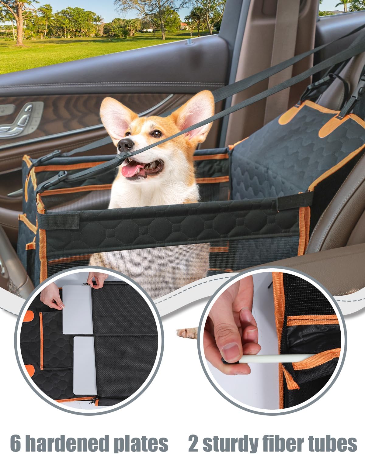 Dog Car Seat for Large Dogs,Waterproof Fabric with Breathable Mesh&Adjustable Dog Seat Belt for Car,Dog Bed for Back Seat Up to 30 LB-Small Orange