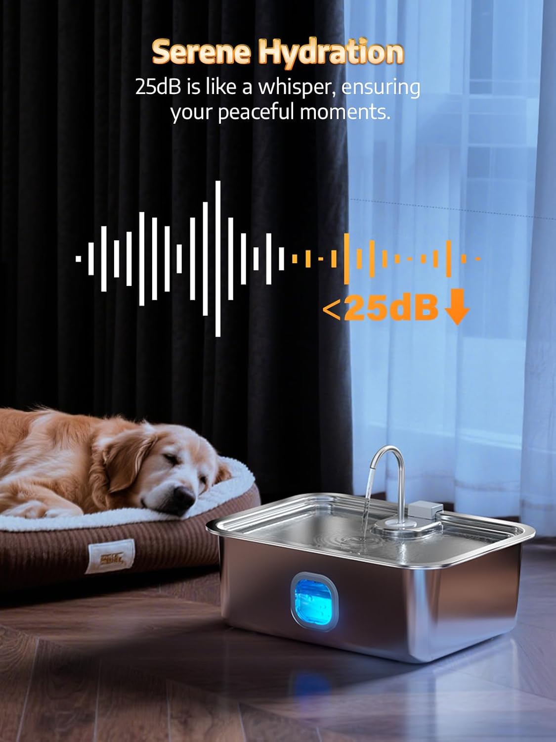 4.2Gal Dog Water Fountain for Large Dogs, 16L Stainless Steel Large Dog Fountain Water Bowl with Deeper & Wider Drinking Tray, Automatic Pet Water Dispenser with Visible Window for Multi-Pets Families