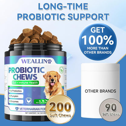 200 PCS Probiotics for Dogs - Dog Probiotic Chews for Gut Health, Digestive Support & Itchy Skin Relief Pet Diarrhea Gas Treatment - Probiotics, Digestive Enzymes, Prebiotics, Pumpkin