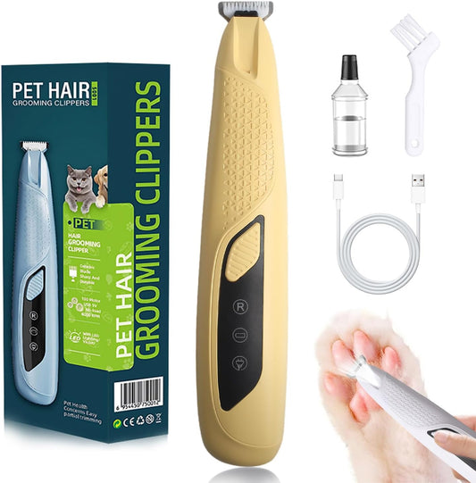 Dog Paw Trimmer with LED Light,Dog Grooming Kit & Pet Micro Precision Trimmer,Safety Electric Clipper,18 mm Widen Blade,35dB Low Noise,Cordless Hair Trimmer for Paws, Ears, Face, Rump(Yellow)