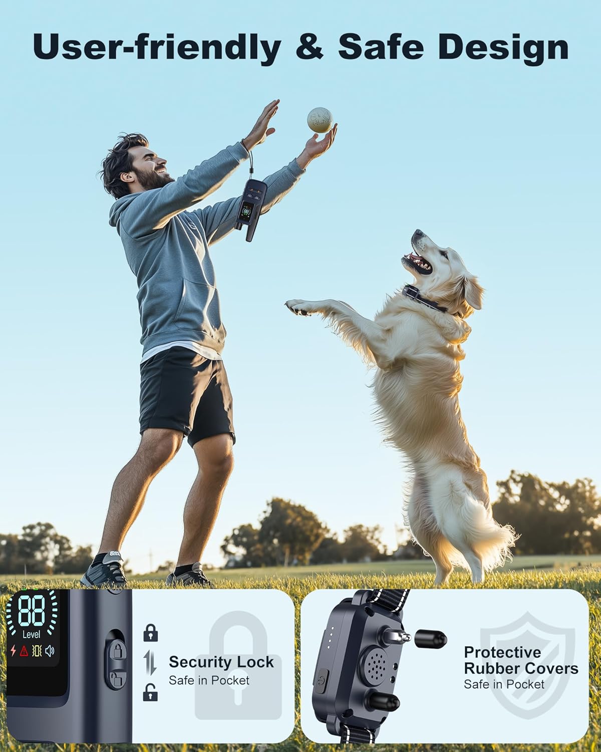 Jugbow Shock Collar for Dogs - 4200FT Training Collar with Remote Control, Beep/Shock/Vibration, Rechargeable Waterproof E-Collar for Small Medium Large Dogs (Dark Blue)