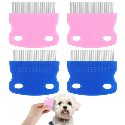 Dog Flea Comb for Dogs Tear Stain Remover, 4 Pack Pet Combs, Grooming Dog Comb, Stainless Steel Tear Stain Remover for Dogs, Lice Brush & Tick Combs