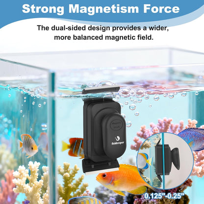 fishkeeper Magnetic Aquarium Glass Cleaner, Dual-Blades Algae Fish Tank Glass Cleaner Brush for 0.2-0.4 Inch Thick Glass Aquariums Tank, Self-Floating Scrubber Brush with 4 Detachable Scraper