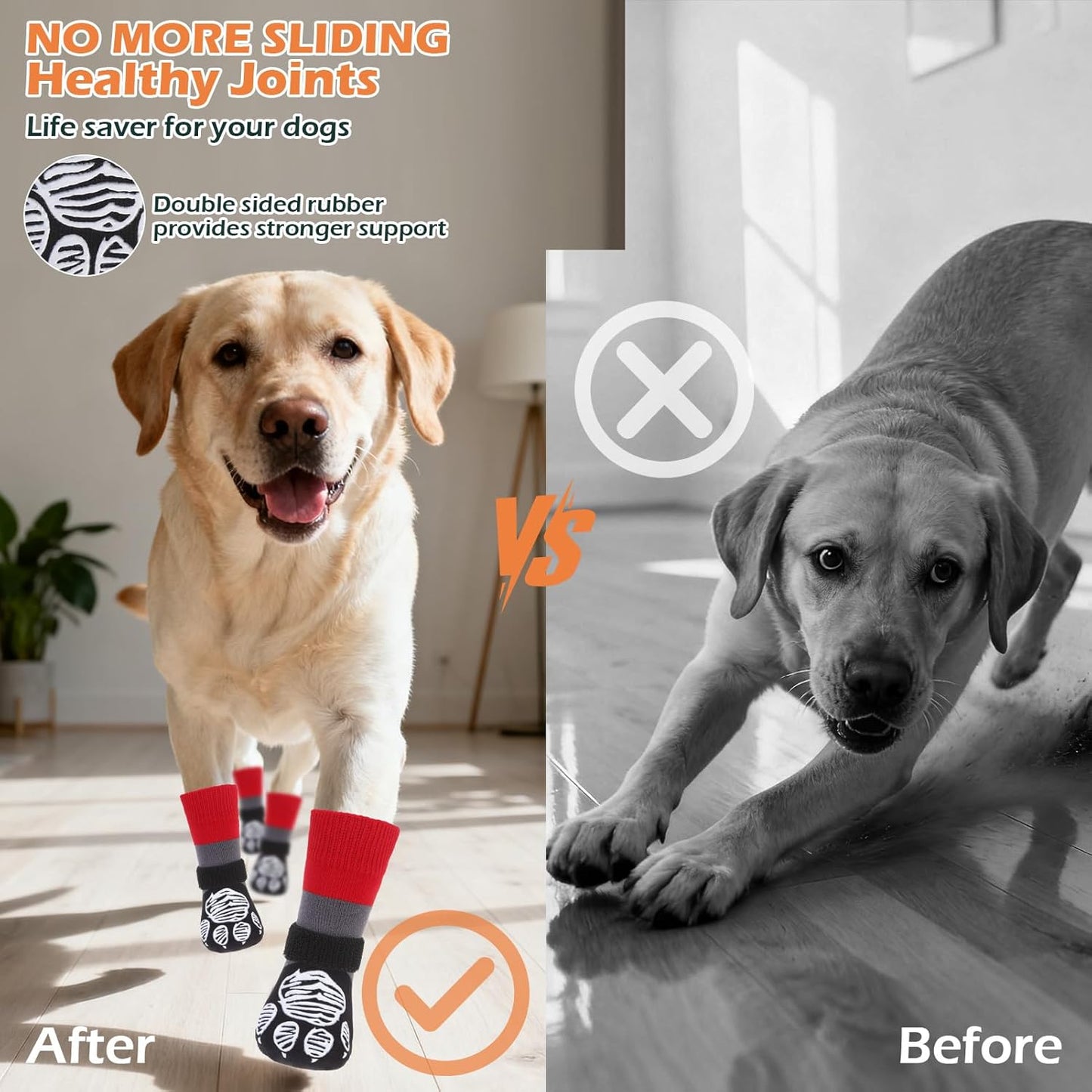 EXPAWLORER Christmas Anti Slip Dog Socks to Prevent Licking Paws, Dog Shoes for Cold Winter, Dog Booties for Hardwood Floors, Dog Boots & Paw Protectors for Small Medium Large Senior Dogs Red Black S