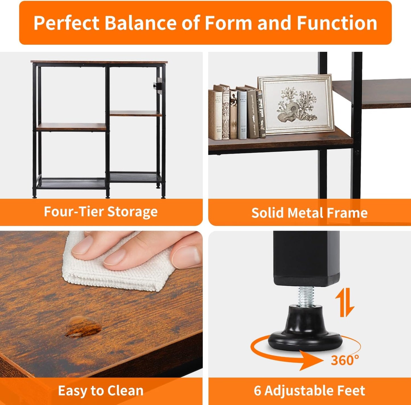 20-29-37 Gallon Fish Tank Stand with 3 Power Outlet 2 USB Port, Metal Aquarium Stand with 4-Tier Adjustable Storage Shelves, 30''L* 13''W*30''H Reptile Tank Stand, Fish Tank Table