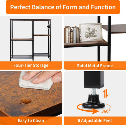 20-29-37 Gallon Fish Tank Stand with 3 Power Outlet 2 USB Port, Metal Aquarium Stand with 4-Tier Adjustable Storage Shelves, 30''L* 13''W*30''H Reptile Tank Stand, Fish Tank Table