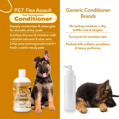 P.E.T. Flea Assault Pear & Pomegranate Dog & Cat Conditioner, 16 oz | Deep Moisture, Detangles & Soothes Sensitive Skin | Sulfate-Free, pH-Balanced Cosmetic Formula
