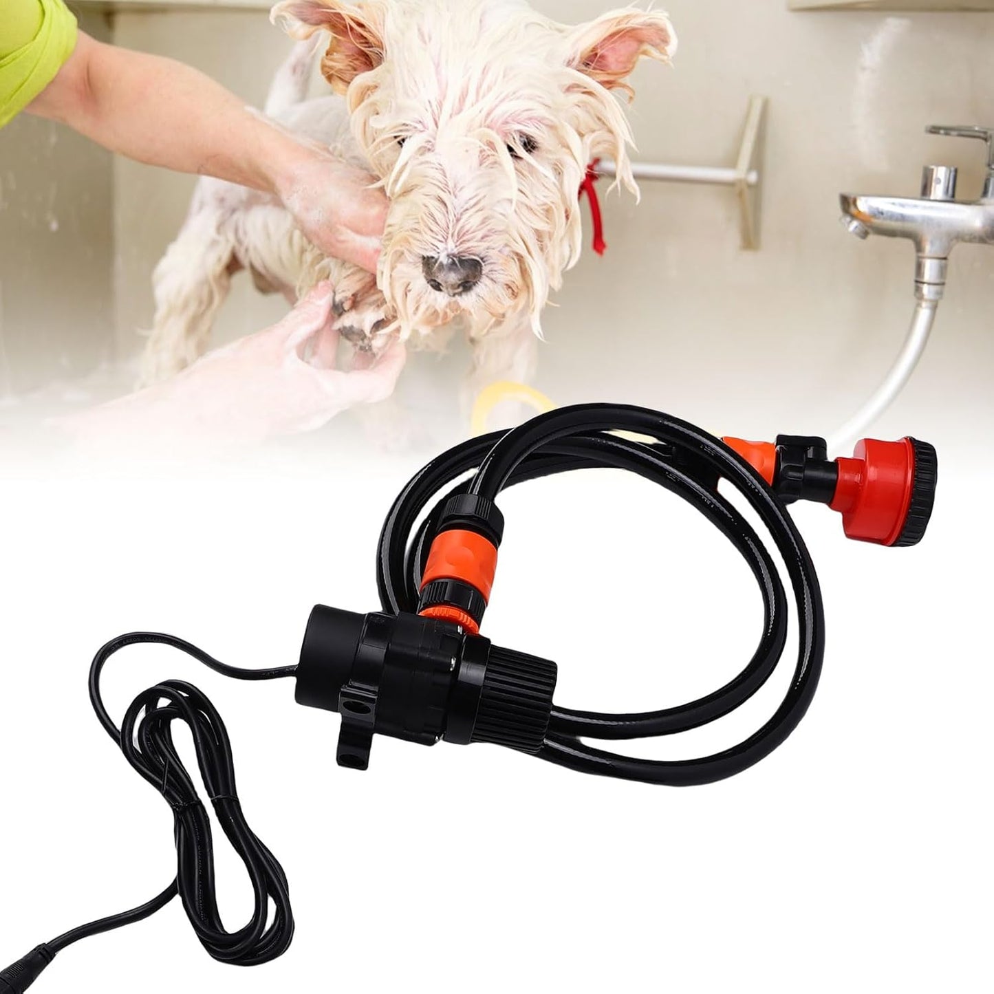 40w 42.7ft Lift 3.53GPM Electric Pet Bath Pump with Adjustable Showerheads and 4.9ft Hose Portable Hand Shower Attachment Water Hose Nozzle Sprayer Set for Home Use (US Plug 100-240V)