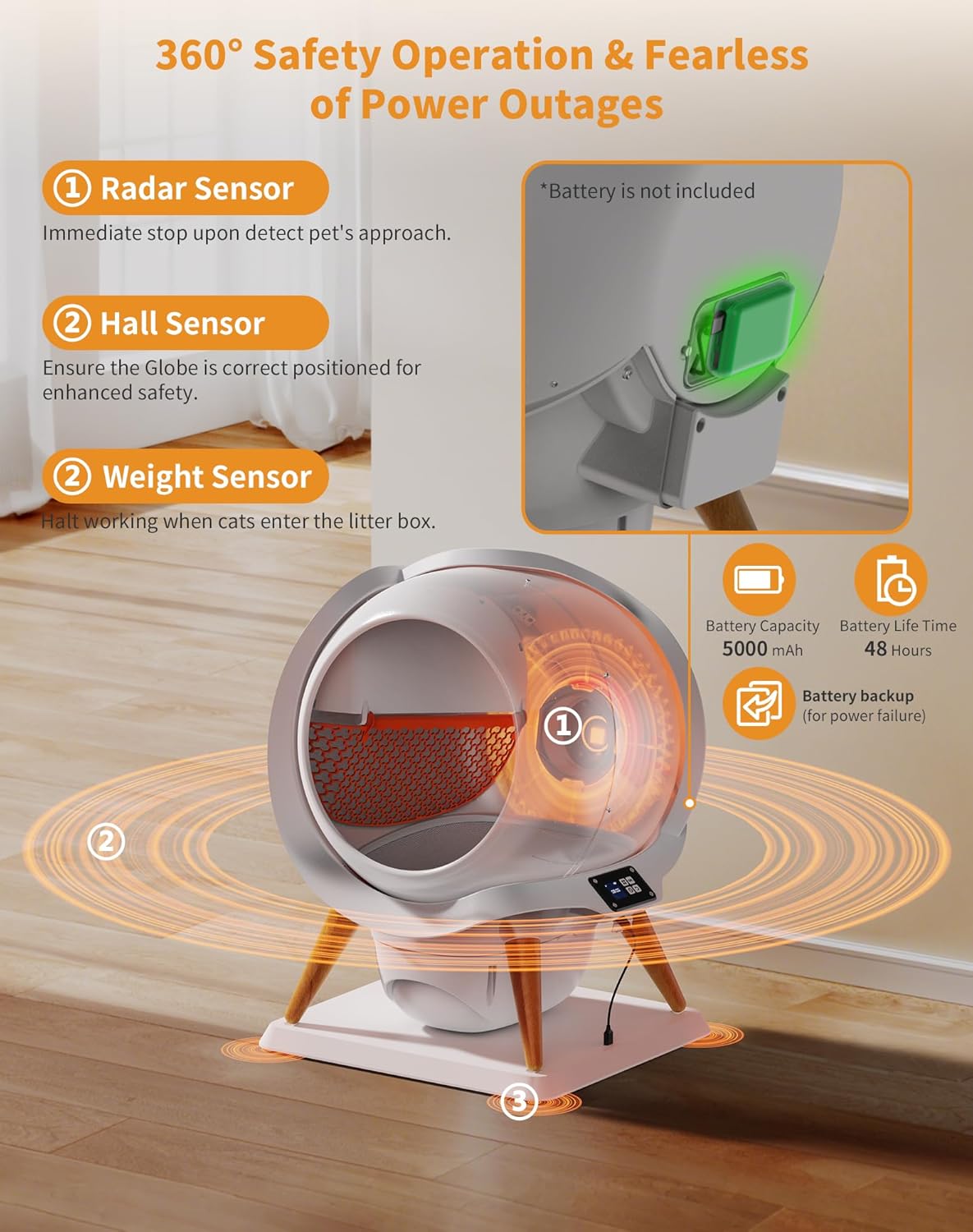 HoneyGuaridan Self Cleaning Cat Litter Box,IPX5 Waterproof,App Control,Millet Cat Litter