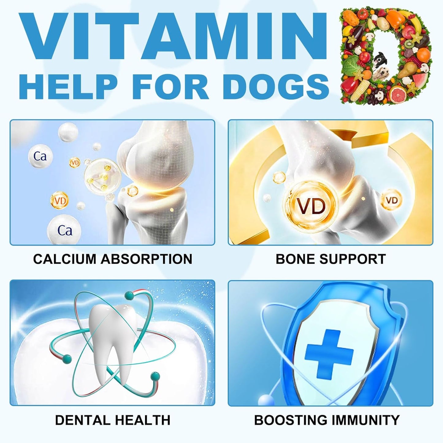 Vitamin D for Dogs, Liquid Vitamin D for Dogs, Dog Vitamins D Drops Promote Calcium Absorption, Supports Immune System Hip & Joint Health and Dog Dental Health, Dog Multivitamin Supplements