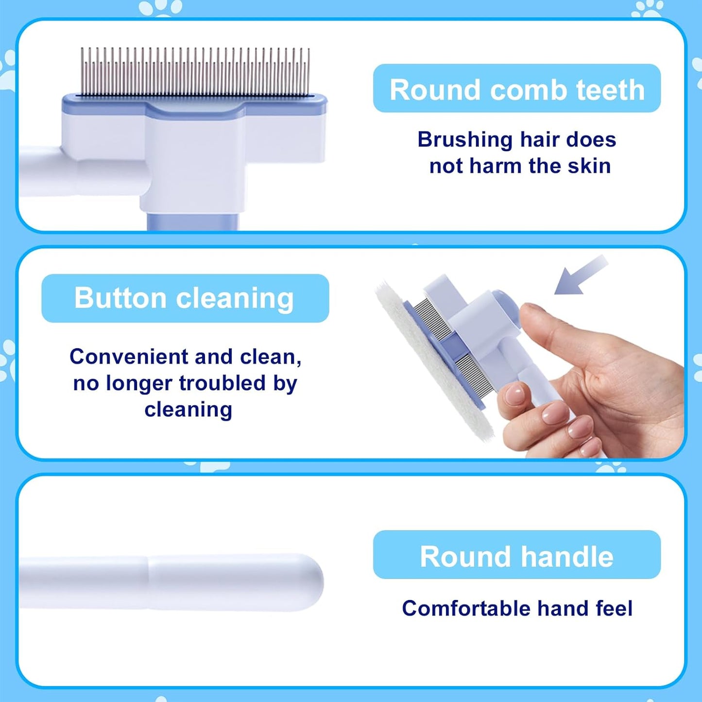 2 Pcs Self-Cleaning Flea Comb for Cats Dogs with Pet Hair Removal Glove – Dual Tooth and Gentle Cat Comb for Long/Short Hair – Ergonomic Zen Brush Cat Grooming/Nit Supplies