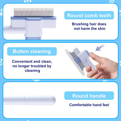 2 Pcs Self-Cleaning Flea Comb for Cats Dogs with Pet Hair Removal Glove – Dual Tooth and Gentle Cat Comb for Long/Short Hair – Ergonomic Zen Brush Cat Grooming/Nit Supplies
