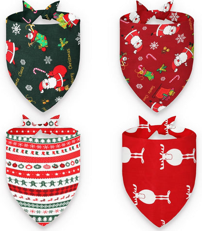 4 Pack Christmas Dog Bandana, Dog Christmas Scarf, Triangle Santa Claus Scarf Adjustable Bib for Medium Large Dogs Outfit (L)