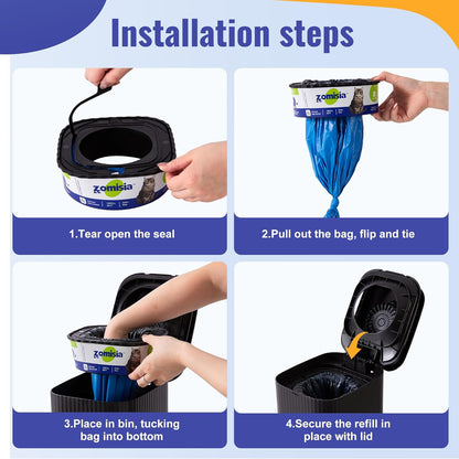 Cat Litter Disposal System for Odor Control, Hands-Free Patent Structure Litter Trash Can, 2 Refill Cartridge Dual-Color Bags Last Up to 36 Weeks(Over 8 Months)