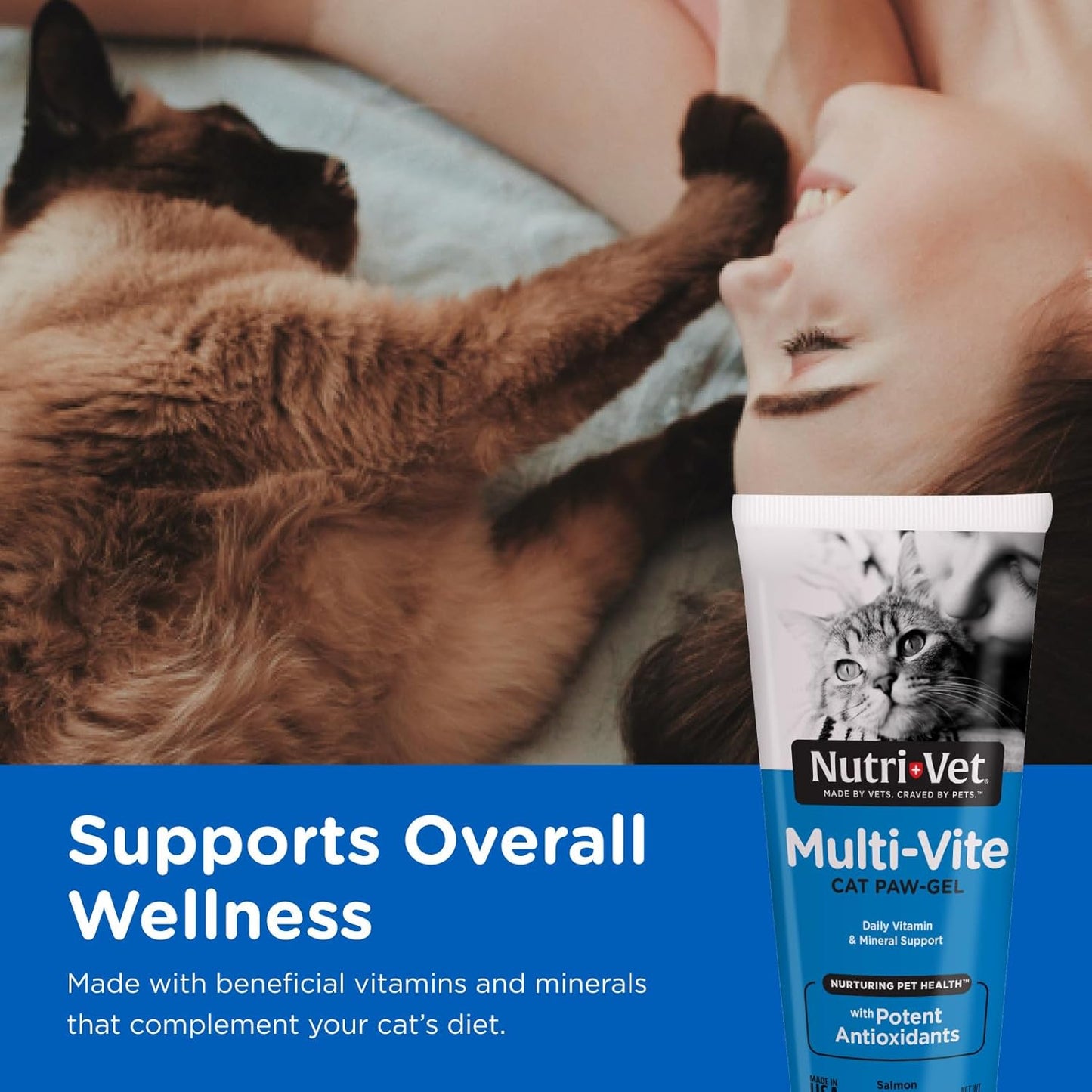 Nutri-Vet Multi-Vite Paw Gel for Cats, Daily Vitamin, Kitten Supplies, Immune Support, Cat Vitamin, Potent Antioxidants, Multi-Vitamin Paw Gel, Senior Feline Supplements, 3 oz