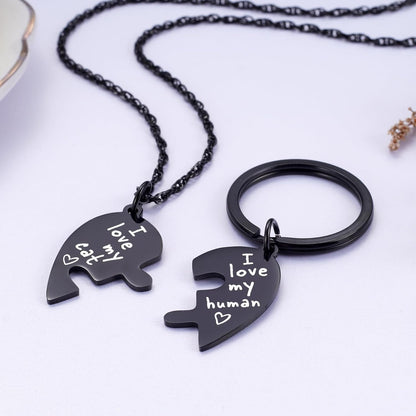 Ralukiia Best Friends Cat Dog Owner Friendship Love Necklace and Collar Charm Gift Set, Cat Dog BFF Necklace for 2, Pet Lover