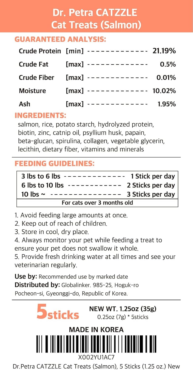 CATZZLE Cat Treats, Dental Chews for Indoor Cats, Cat Teeth Cleaning, Dental Care Snacks - Hairball Control (Salmon Flavor) (5 Sticks (Pack of 1))