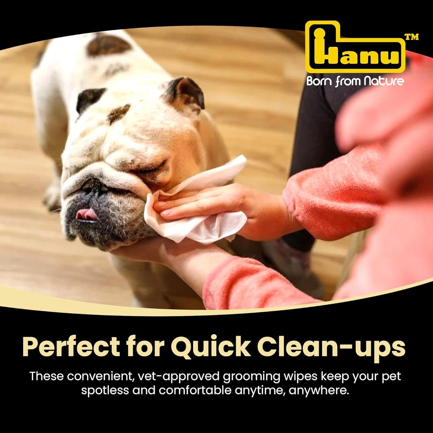 Hanu Pet Wipes for Dogs and Cats, Hypoallergenic, Cleans Tear Stains, Itching Relief, for face,Paws, Body and Butt, Peach Oolong