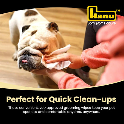 Hanu Pet Wipes for Dogs and Cats, Hypoallergenic, Cleans Tear Stains, Itching Relief, for face,Paws, Body and Butt, Peach Oolong