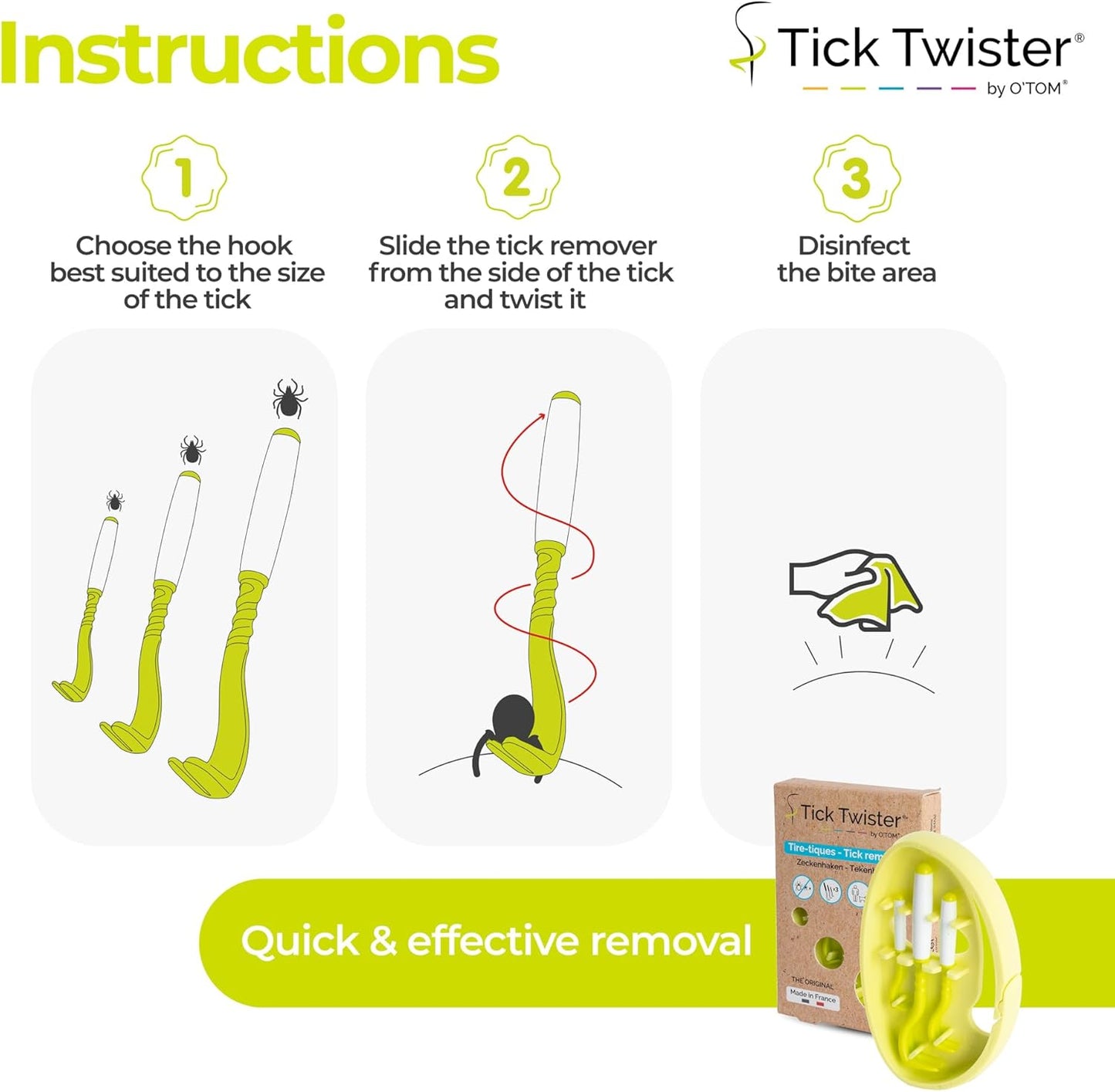 Tick Twister Tick Remover for Dogs and Human - Made in France - Tick Puller for Humans and Dogs - 3 Different Sizes - Dog Tick Removal Tool - Also for All Other Pets - Tick Nipper in
