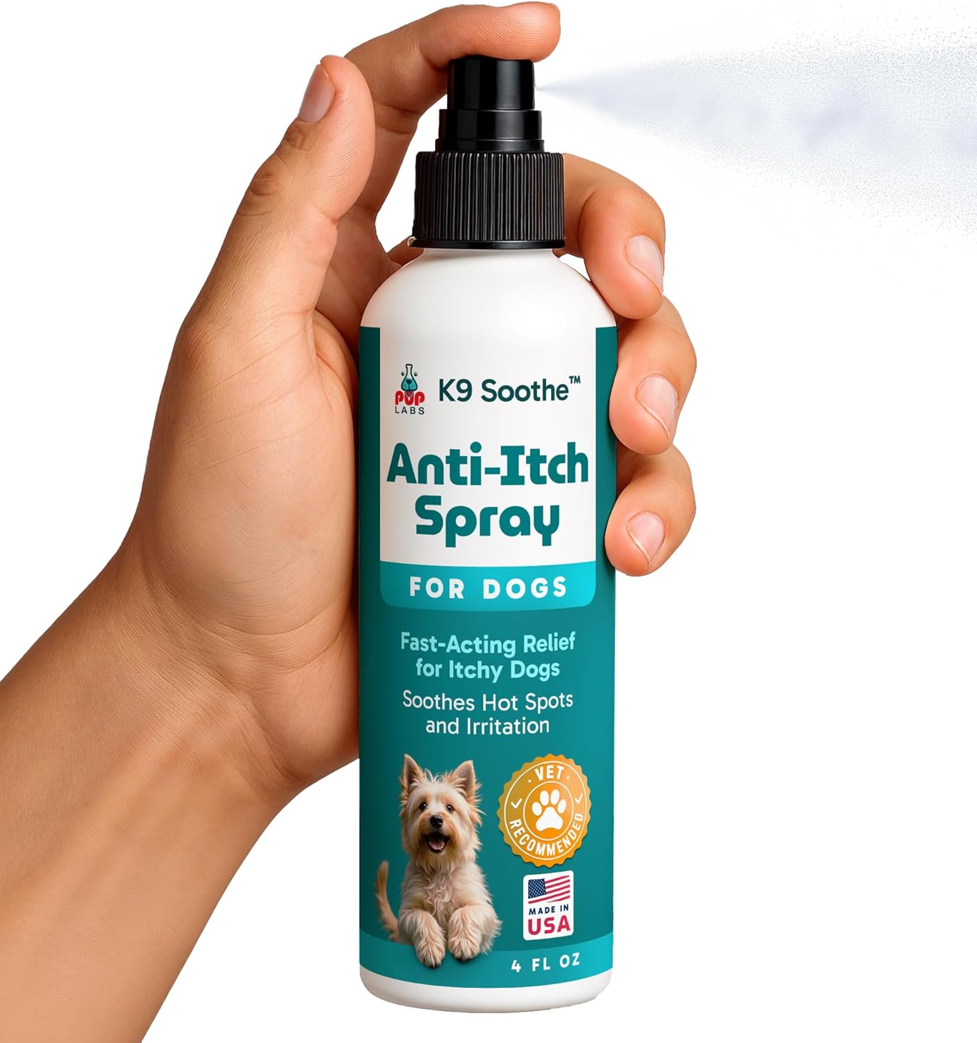 K9 Soothe Anti Itch Spray for Dogs with Aloe, Rose, & Coconut, Natural Hot Spot Treatment for Dogs That Soothes Irritation, Pet Skin Treatment Spray, 4 FL OZ