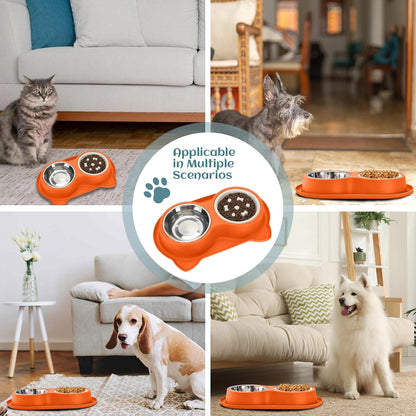 3-in-1 Slow Feeder Dog Bowl Set, Pick Any Color with Non-Slip Mat & Stainless Steel Bowls to Slow Eating for Dogs & Cats(Orange).