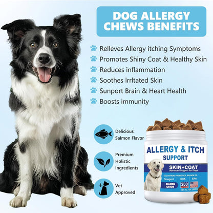 Dog Allergy Chews 200ct, Dog Allergy and Itching Skin Relief Bites Anti-Itch Skin & Coat Supplement Immune Support with Colostrum for Itchy Skin and Itchy Ears Licking Paws for Dogs Seasonal Allergies