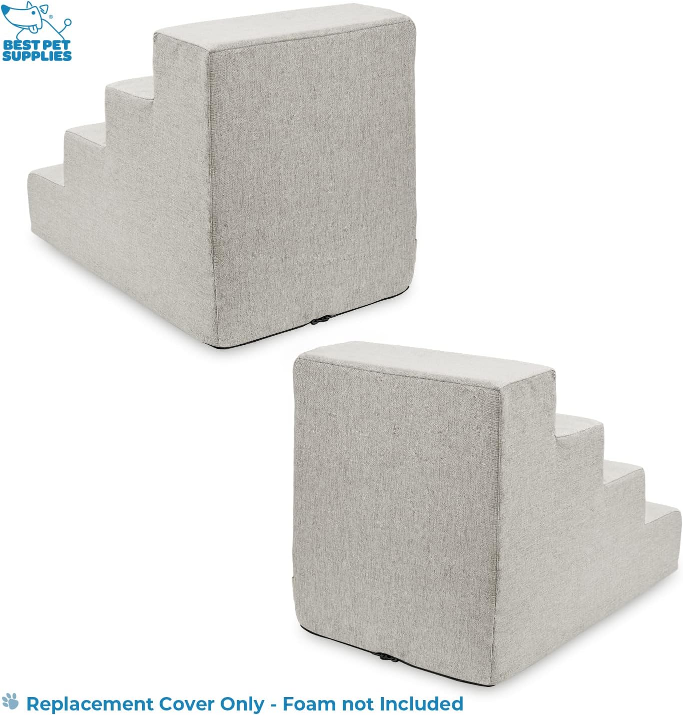 Best Pet Supplies Foam Pet Steps Cover for Small Dogs and Cats, Portable Ramp Stairs for Couch, Sofa, and High Bed Climbing (Cover Only) - Sand, 4-Step (H: 18") (Cover Only)