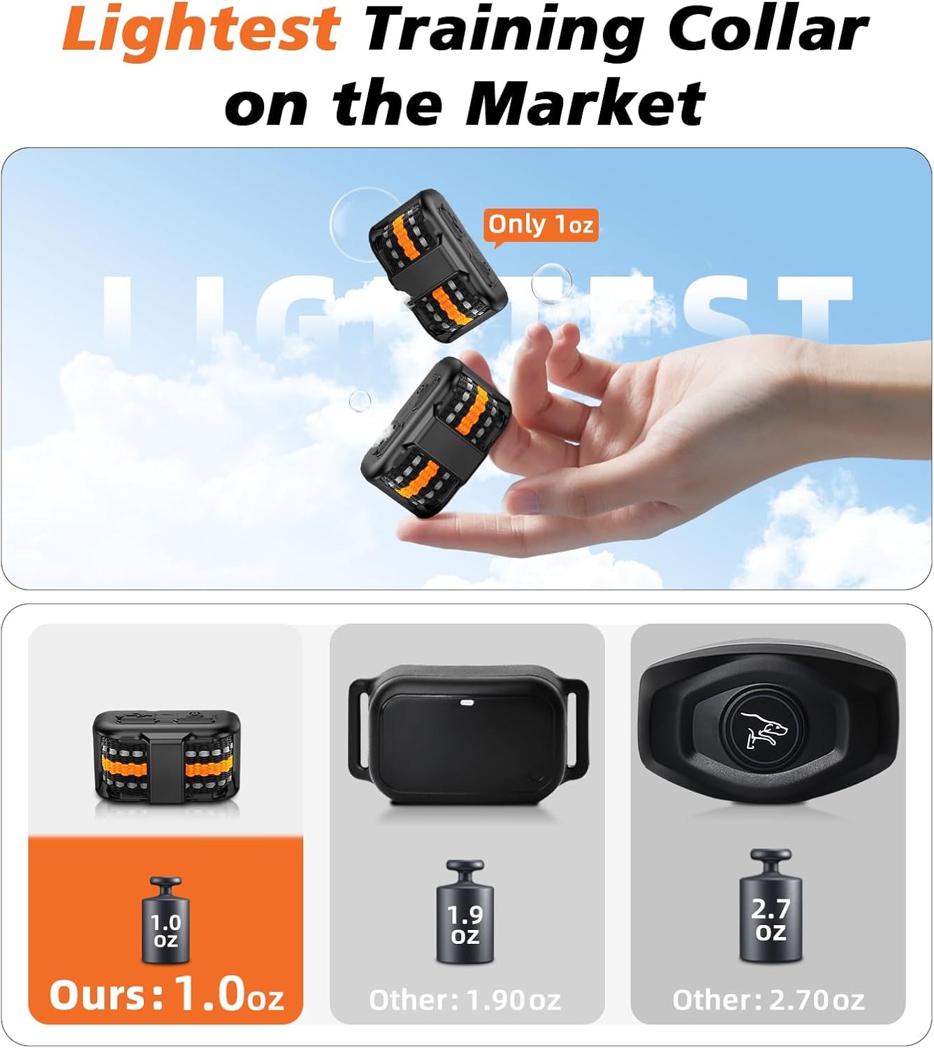 Tiniest Cat Shock Collar, Lightest Cat Training Collar with Remote for Small Cats 5-15lbs & Medium Large Cats/Puppies, Waterproof, Rechargeable, 1300ft Range（Orange）