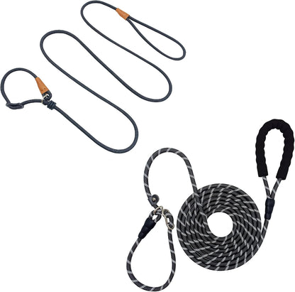 12ft Long Slip Leash with Padded Handle + 6ft Slip Lead Small Dog Training Leash, Black