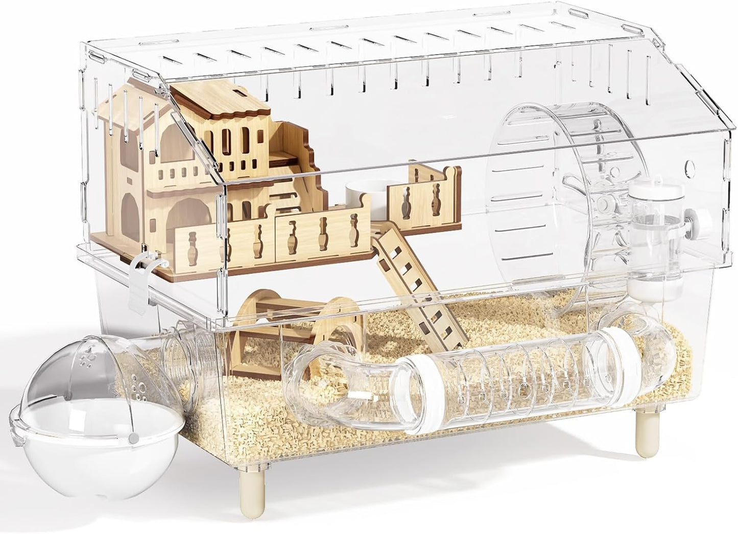 9-in-1 Acrylic Hamster Cage, Clear Dwarf Hamster Cage, with Tubes and All Accessories, 2-Tier Mouse Habitat, Easy to Clean, Suitable for Small Pets