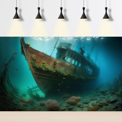 Underwater Shipwreck Aquarium Background Ocean Bottom Abandoned Ship Wreck Fish Tank Background Undersea Rusty Sunken Ship Terrarium Backgrounds Sunken Pirate Ship Reptile Tank Backgrounds 30x12in
