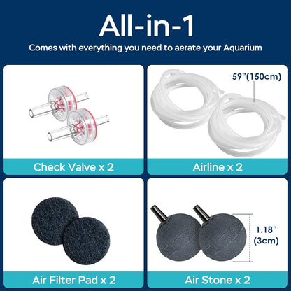 AquaMiracle Aquarium Air Pump Super Quiet Fish Tank Air Pump, 6W/10W 190GPH/317GPHAquarium Bubbler Hydroponics Air Pump Oxygen Pump Pond Aerator