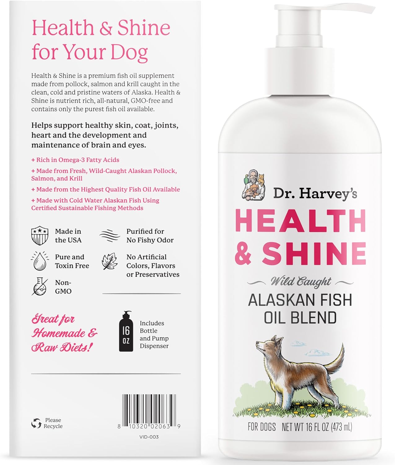 Dr. Harvey's Health & Shine Alaskan Fish Oil Blend for Dogs - Supports Healthy Heart, Brain, and Eyes (16 fl. oz.)