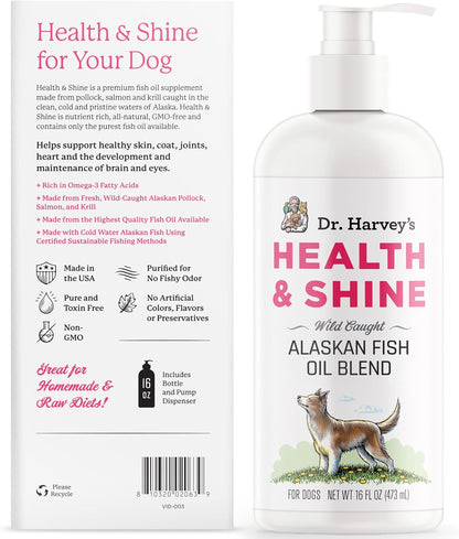 Dr. Harvey's Health & Shine Alaskan Fish Oil Blend for Dogs - Supports Healthy Heart, Brain, and Eyes (16 fl. oz.)