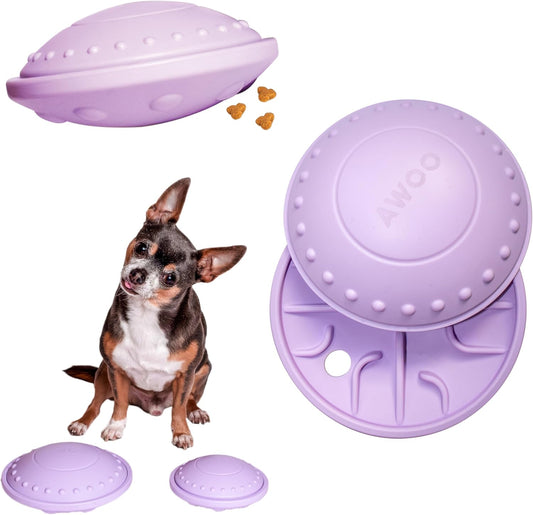 Awoo Flying Saucer Toy - 3-in-1 Silicone Dog Treat Puzzle, Lick Mat and Slow Feeder - for Wet and Dry Food - Dishwasher Safe Pet Toy - Enrichment Game for Dogs from 30 to 90 lbs - Large (Lavender)