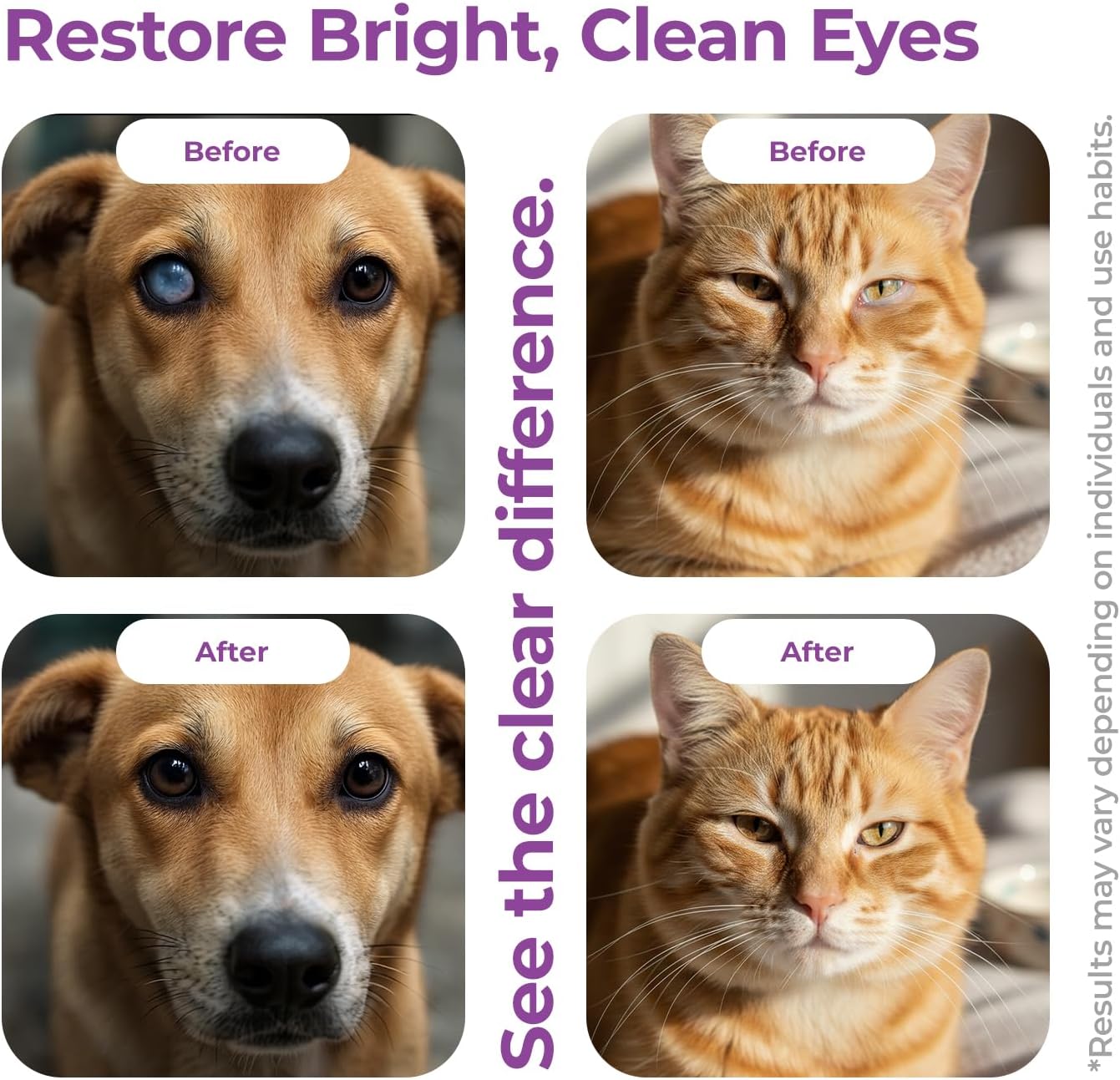 Dog and Cat Eye Wash Cleaner Eye Drops for Dogs and Cats to Flush and Soothe Eye Irritations, Dog Tear Stain Cleaner, Safe for All Animals. 3.38 Ounces